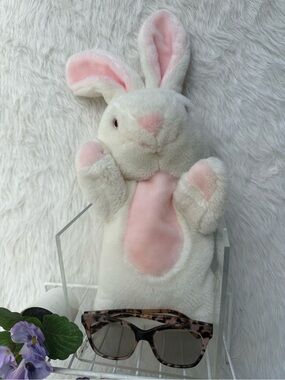 🐰 PUPPET large EUC Plush White & Pink Bunny Hand Puppet
